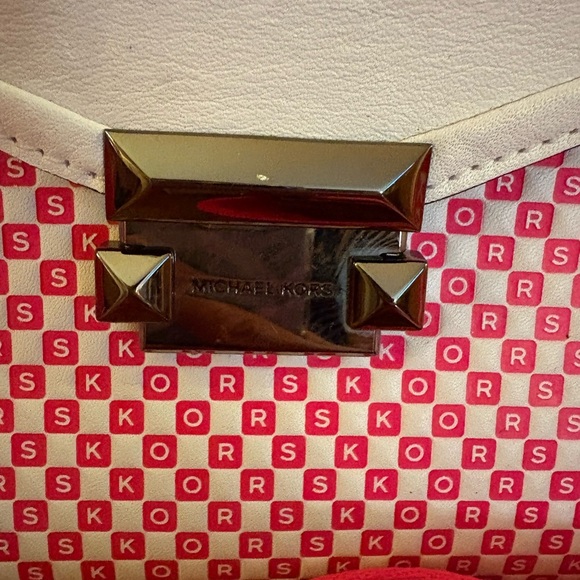 Michael Kors Whitney Medium Neon Checkerboard Logo Satchel Crossbody White/Pink - Picture 2 of 14